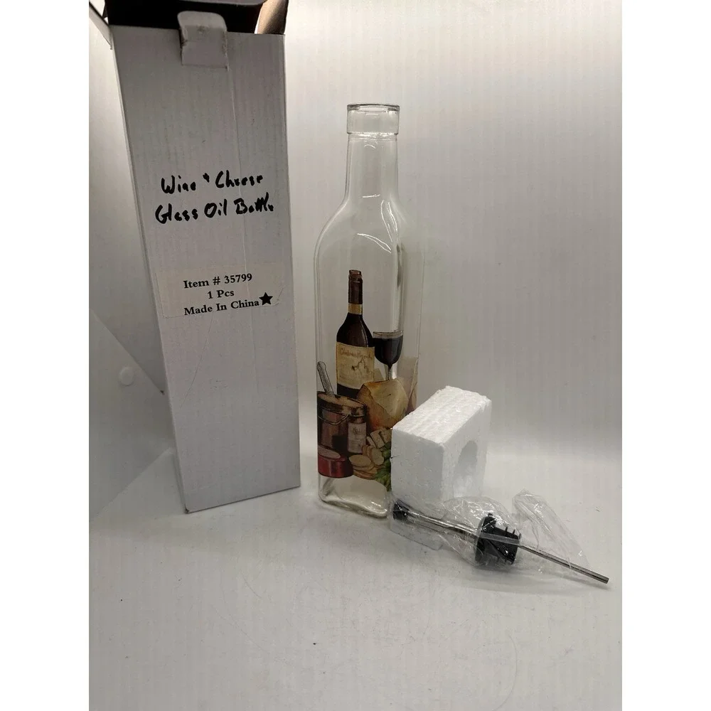 Glass Oil Bottle Dispenser Wine Cheese Design Kitchen Cruet w Pour Spout